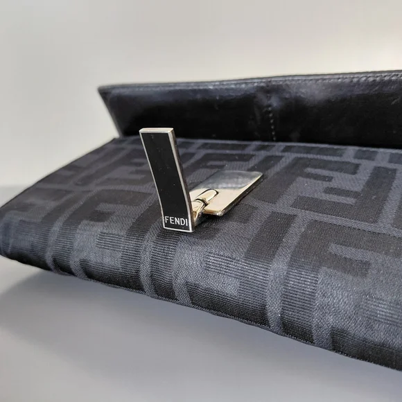 Fendi Textured Black Evening Clutch Wallet Signature